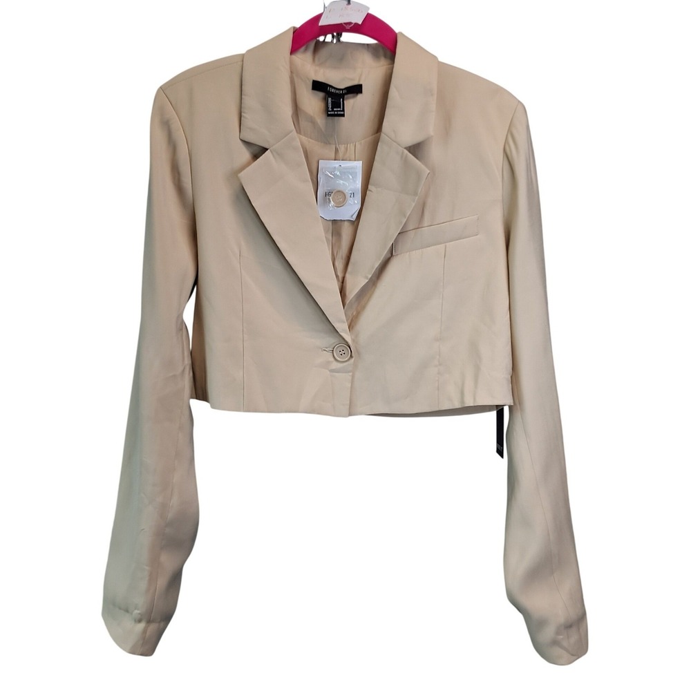 Forever 21‎ Womens Tan Beige Cropped Single Button Blazer Jacket Size Small NWT